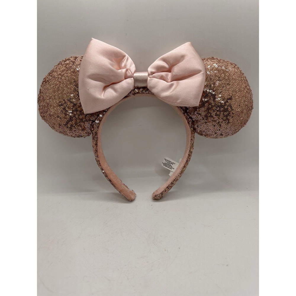 Disney Parks Rose Gold Pink Bow Minnie Mouse Sequin Ears Headband RETIRED